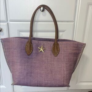 Lilly Pulitzer Starfish Purple Tote Bag with Brown Handles